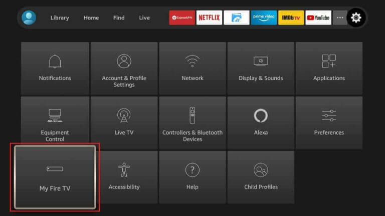 Choisissez la vignette My Fire TV et ouvrez Options du développeur Installer des applications inconnues