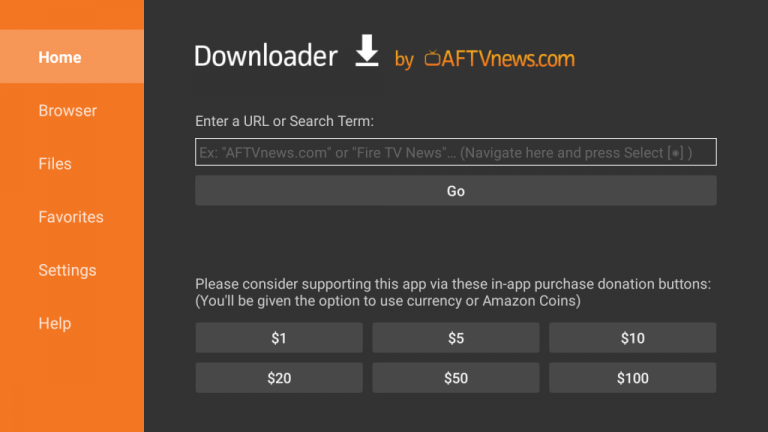 Lancez ensuite Downloader depuis l'accueil et entrez l' URL IPTVX APK dans la zone URL .